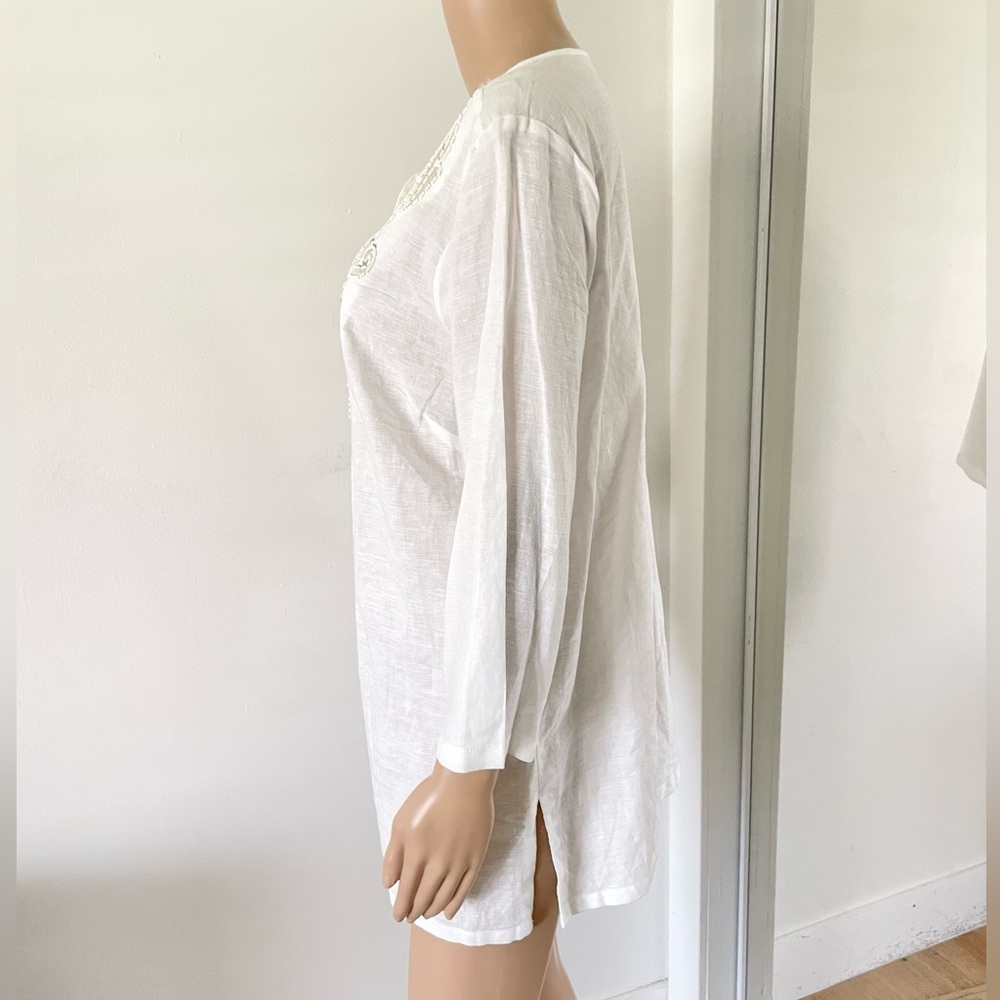 Saint Tropez 100% Linen Shirt Womens Size L Beach Resort Coastal Embroidered - Picture 4 of 7